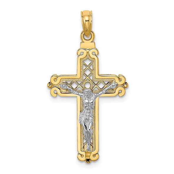 14k Yellow and White Gold Fancy Crucifix Pendant