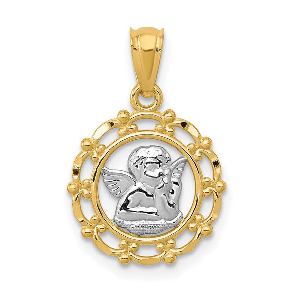 14k Yellow Gold And Rhodium Framed Cherub Pendant