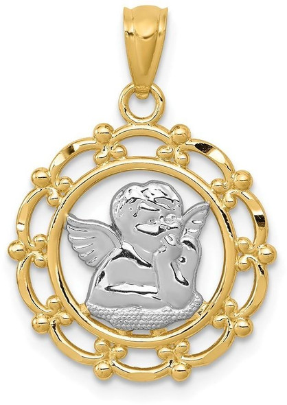 14k Yellow Gold and Rhodium Angel Pendant C4412