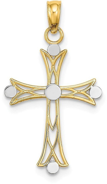 14k Yellow Gold with Rhodium-Plated Textured Cross Pendant K9433