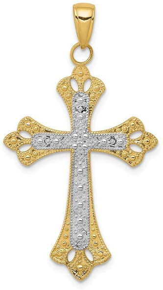 14k Yellow Gold and Rhodium Textured Cross Pendant