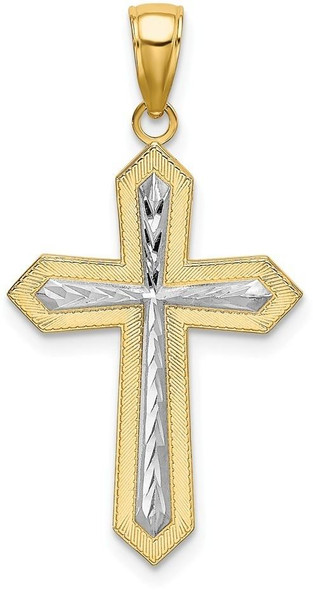 14k Yellow Gold with Rhodium-Plated 2-D Cross Pendant