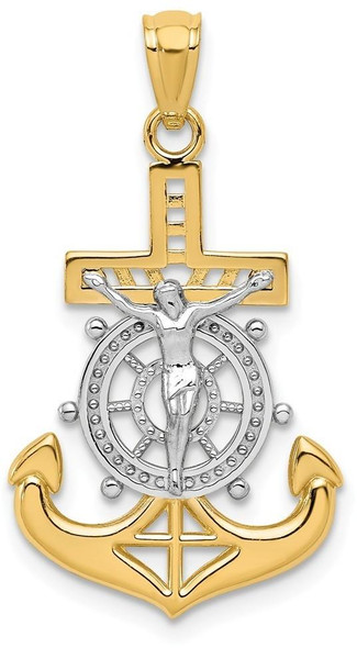 14k Yellow Gold and Rhodium Polished Mariners Crucifix Pendant K6330