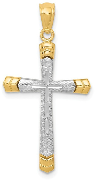 14k Yellow and White Gold Polished Diamond-Cut Cross Pendant