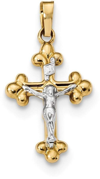 14k Yellow and White Gold Polished Budded Inri Latin Crucifix Pendant