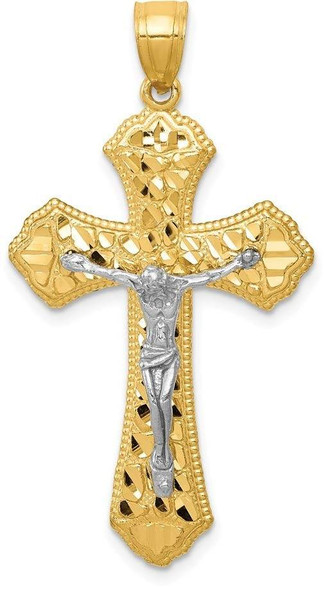 14k Yellow and White Gold Diamond-Cut Passion Crucifix Pendant K6305