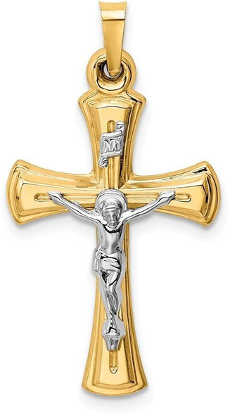 14k Yellow and White Gold Inri Hollow Latin Crucifix Pendant XR290
