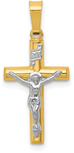 14k Yellow and White Gold Inri Hollow Latin Crucifix Pendant XR295