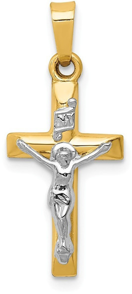 14k Yellow and White Gold Inri Hollow Latin Crucifix Pendant XR308