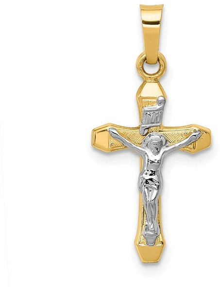 14k Yellow and White Gold Inri Hollow Latin Crucifix Pendant XR314