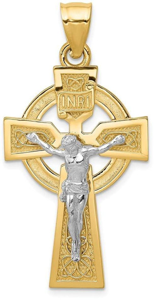 14k Yellow and White Gold Polished Celtic Inri Crucifix Pendant