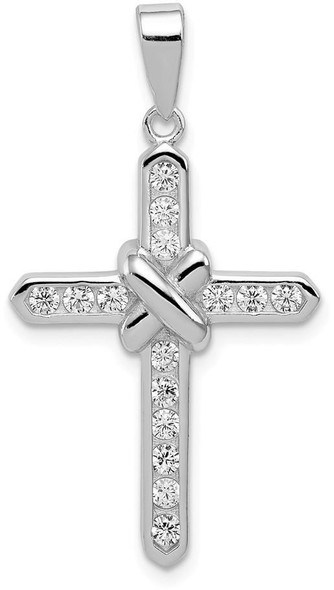 925 Sterling Silver Rhodium-Plated Cubic Zirconia Cross Pendant