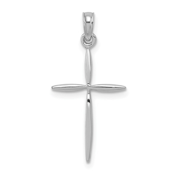 14k White Gold Diamond-Cut With Tapered Ends Cross Pendant