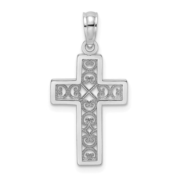 14k White Gold Textured Lace Center Cross Pendant