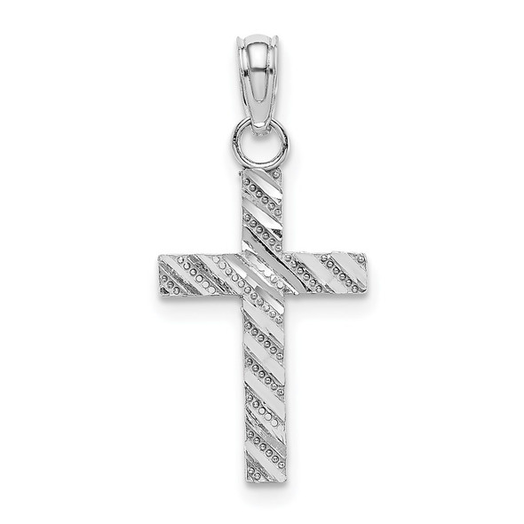 14k White Gold Diamond-cut Cross Pendant K9640W