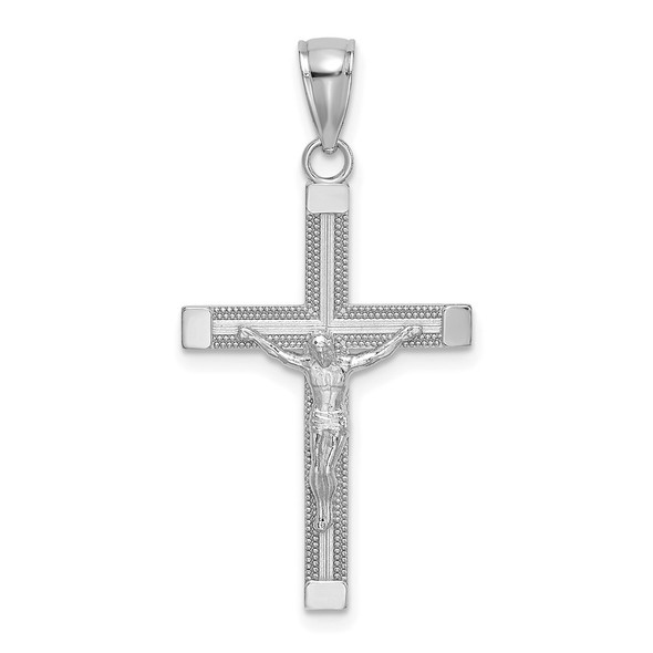 14k White Gold Polished and Textured Crucifix Pendant