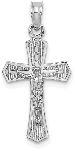 14k White Gold Crucifix with Beveled Edges Pendant
