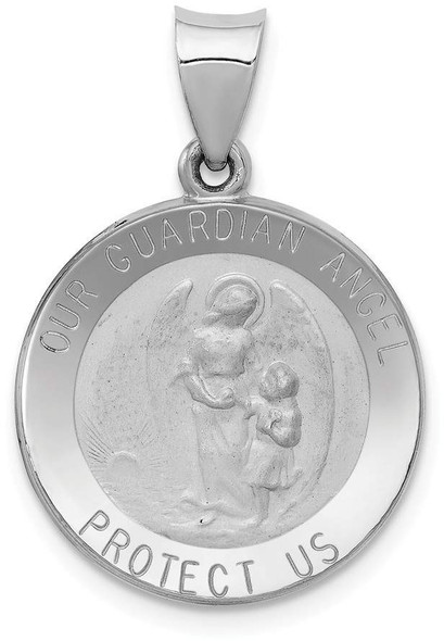 14k White Gold Polished and Satin Our Guardian Angel Medal Pendant