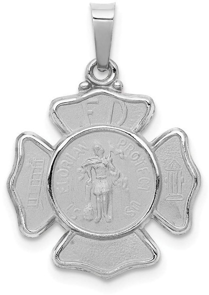 14k White Gold Polished and Satin St. Florian Badge Pendant