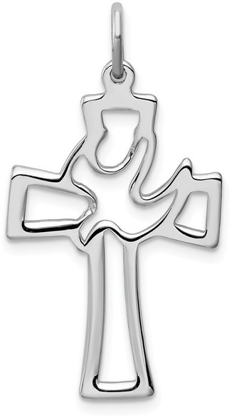 Rhodium-Plated 925 Sterling Silver Polished Cut-Out Dove Cross Pendant