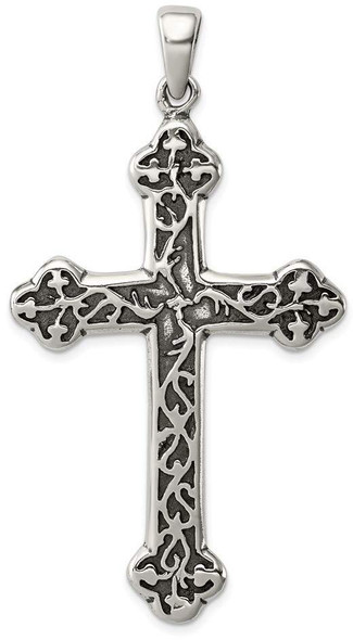 925 Sterling Silver Antiqued Thorn Cross Pendant