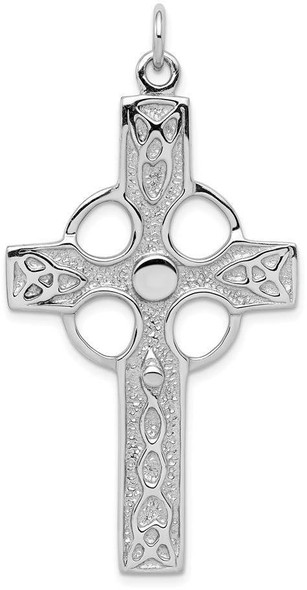 Rhodium-Plated 925 Sterling Silver Polished Celtic Cross Pendant QC8198