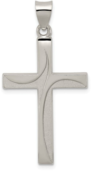 925 Sterling Silver Textured, Brushed and Polished Latin Cross Pendant QC8174