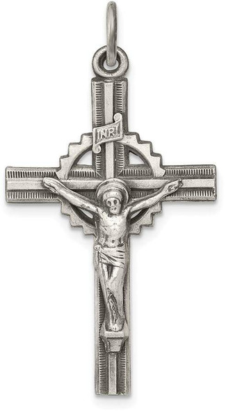 925 Sterling Silver Antiqued, Textured and Polished Inri Crucifix Pendant