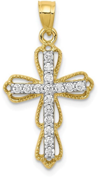 10k Yellow Gold Cubic Zirconia Filigree Cross Pendant 10C1142