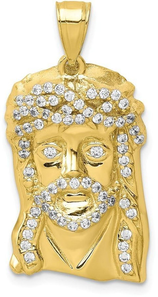 10k Yellow Gold Cubic Zirconia Micropave Jesus Face Pendant