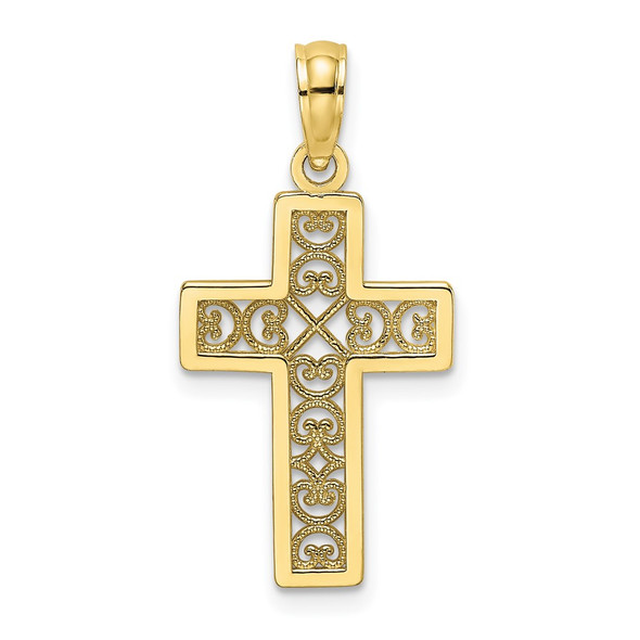 10k Yellow Gold Textured Lace Center Cross Pendant 10k8504