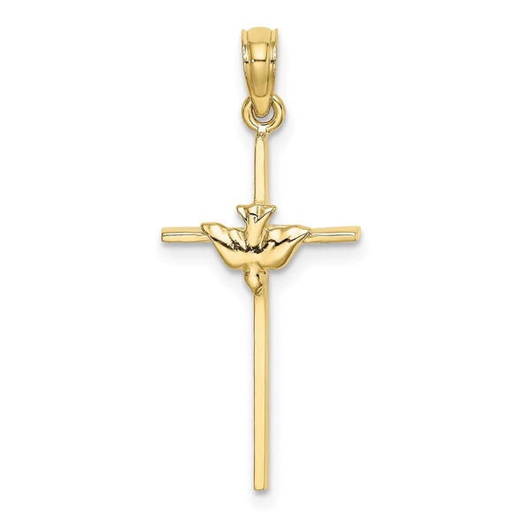 10k Yellow Gold Dove On Stick Cross Pendant