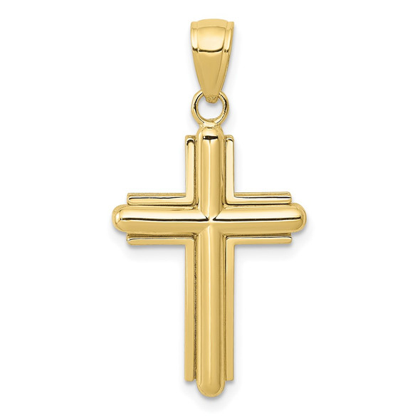 10k Yellow Gold Polished Beveled Stick Cross With Frame Pendant