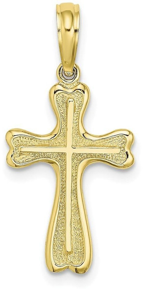 10k Yellow Gold Cross with Textured Heart Edges Design Pendant