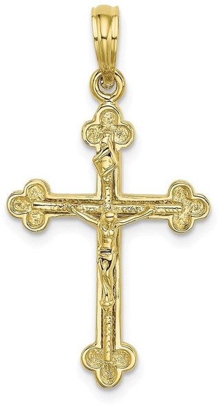 10k Yellow Gold 2-D Narrow Crucifix with Spade Tips Pendant