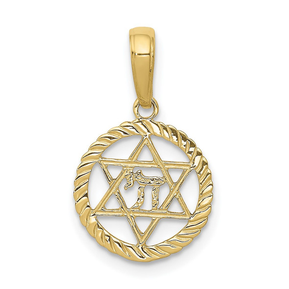 10k Yellow Gold Star Of David And Chi In Circle Pendant