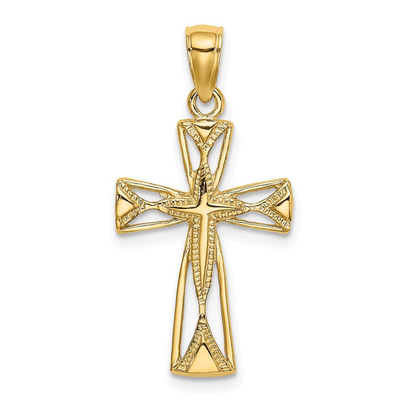 14k Yellow Gold Polished and Cut-Out Design Cross Pendant