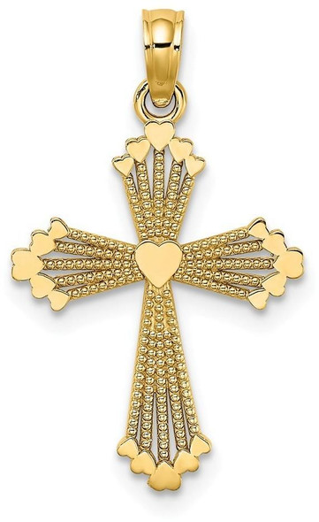 14k Yellow Gold Cut-Out Stripes Cross with Heart Pendant