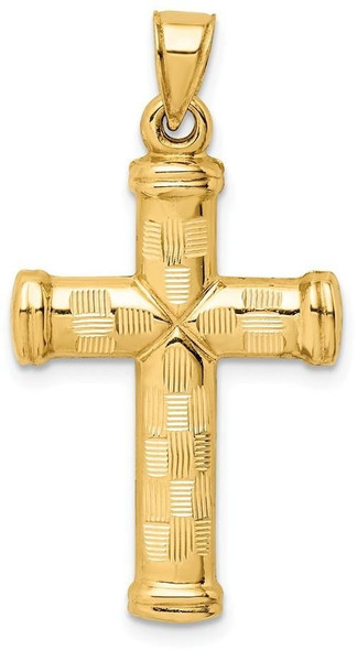 14k Yellow Gold Hollow Diamond-Cut Cross Pendant K6401