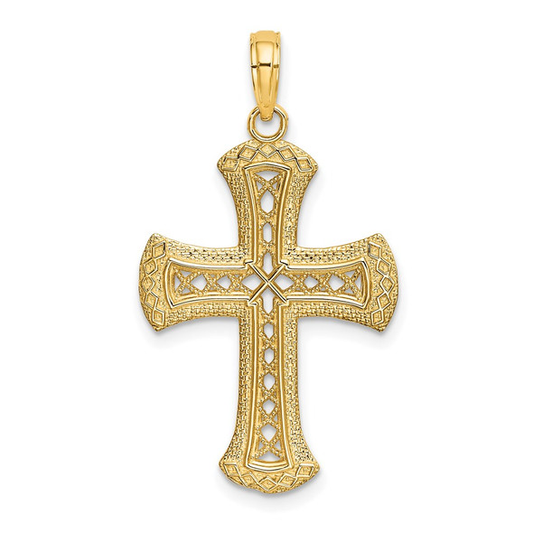 14k Yellow Gold Textured And Cut-Out Cross Pendant