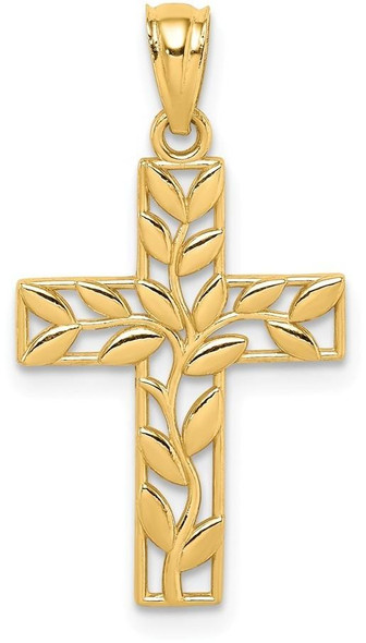 14k Yellow Gold Leaf Cross Pendant