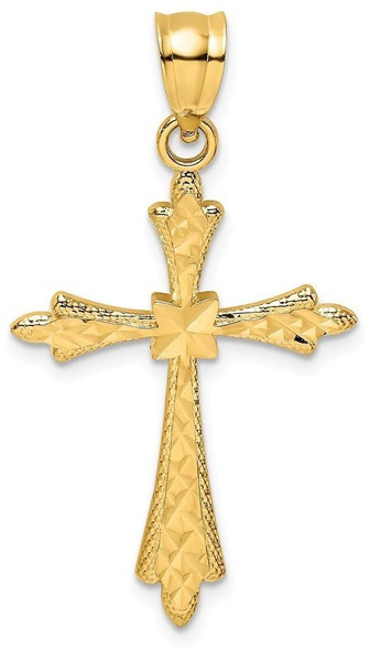 14k Yellow Gold Diamond-Cut Cross with Fancy Edges Pendant