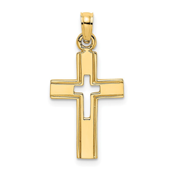 14k Yellow Gold Polished and Cut-Out Cross Pendant K8517