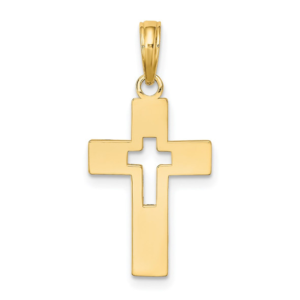 14k Yellow Gold Polished and Cut-Out Cross Pendant K8522