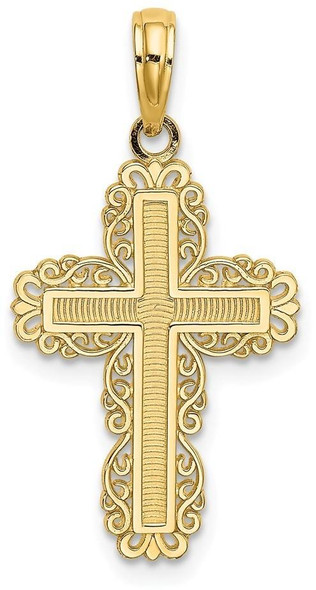 14k Yellow Gold Textured with Lace Trim Cross Pendant