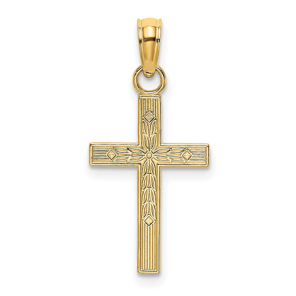 14k Yellow Gold Textured Center Block Cross Pendant