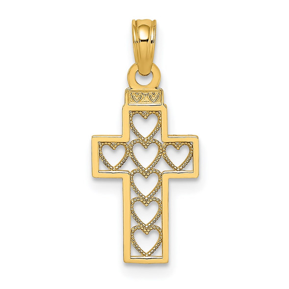 14k Yellow Gold Cut-Out Heart Design Cross Pendant
