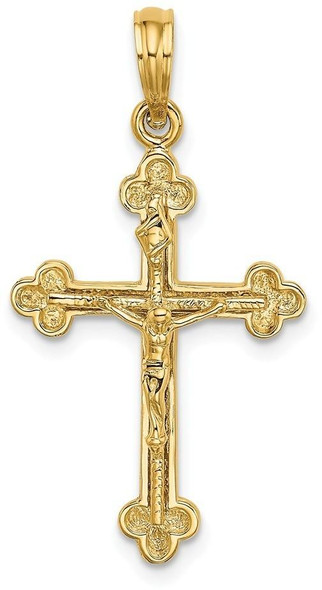 14k Yellow Gold 2-D Narrow Crucifix with Spade Tips Pendant