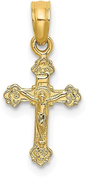 14k Yellow Gold Mini Crucifix with Fancy Tips Pendant