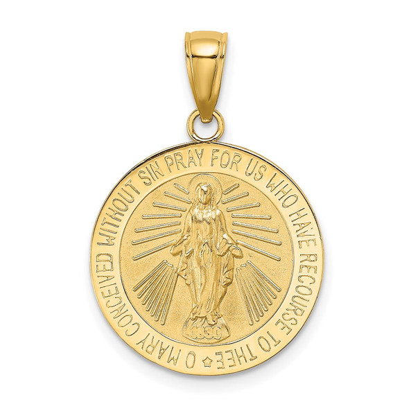 14k Yellow Gold Polished and Satin Miraculous Medal Pendant